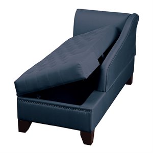 trent home transitional furniture fabric chaise lounge with storage in dark blue