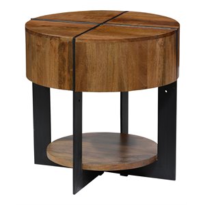 Trent Home Transitional Round Mango Wood and Iron End Table in Brown