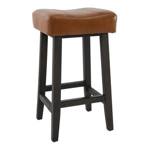 Trent Home 26.8&quot Backless Leather/Wood Counter Stool in Caramel/Dark Brown