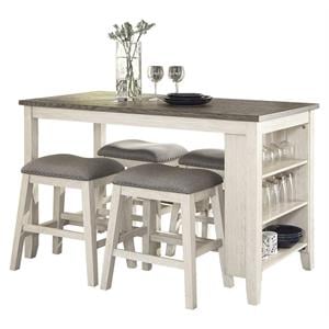 Trent Home 5-Piece 3-Shelf Wood Counter Height Dining Set in Antique White