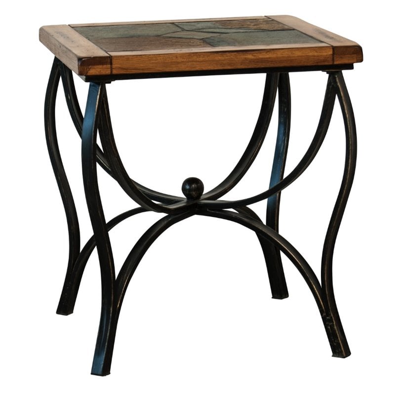 Sunny Designs Sedona Slate Metal End Table in Rustic Oak - 3125RO-E