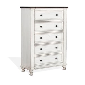 Sunny Designs Carriage House 40&quot Farmhouse Wood Chest in White/Dark Brown