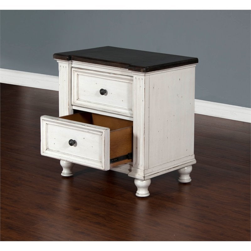 Sunny Designs Carriage House 2-drawer Wood Night Stand in Off White Dark Brown