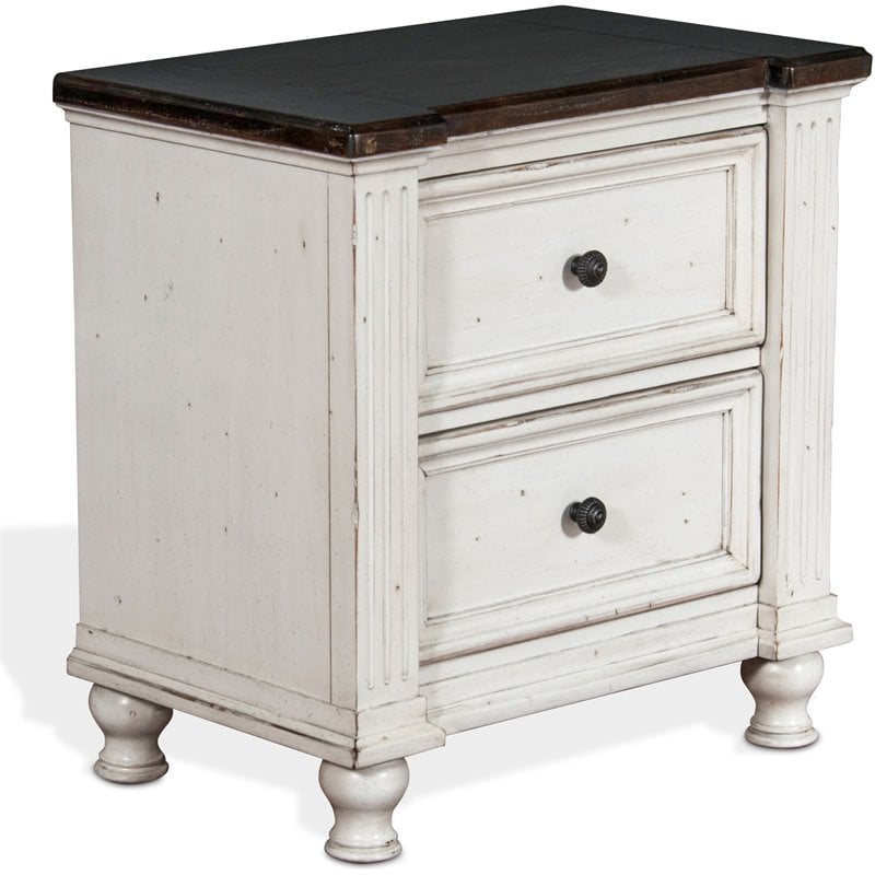 Sunny Designs Carriage House 2-drawer Wood Night Stand in Off White Dark Brown