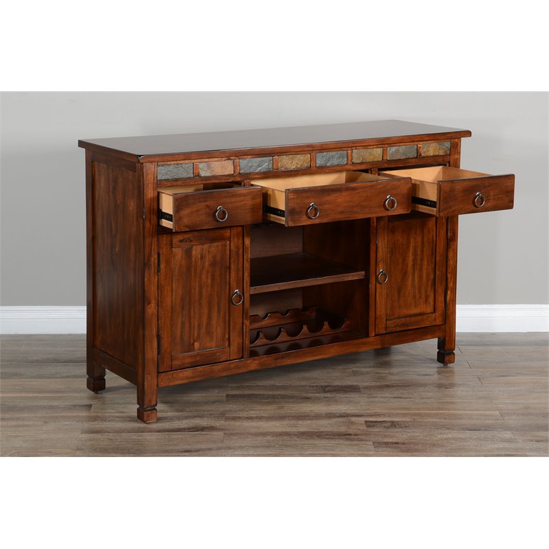 Sunny Designs Santa Fe Adjustable Shelf Farmhouse Wood Buffet in Dark Chocolate