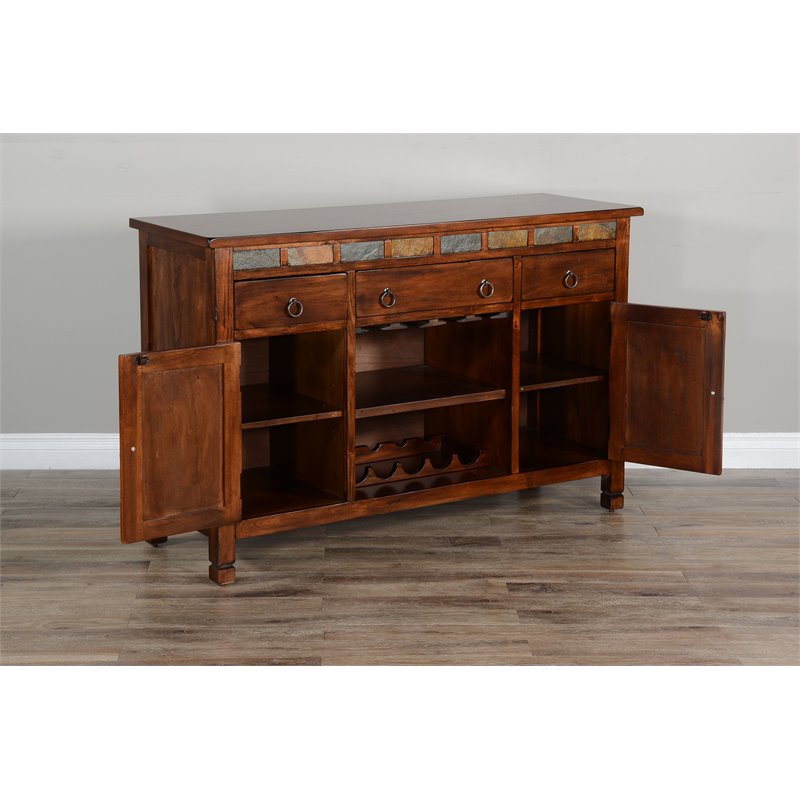 Sunny Designs Santa Fe Adjustable Shelf Farmhouse Wood Buffet in Dark Chocolate