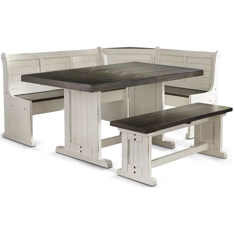 Sunny Designs Carriage House Wood Breakfast Nook Set in Off White Dark Brown