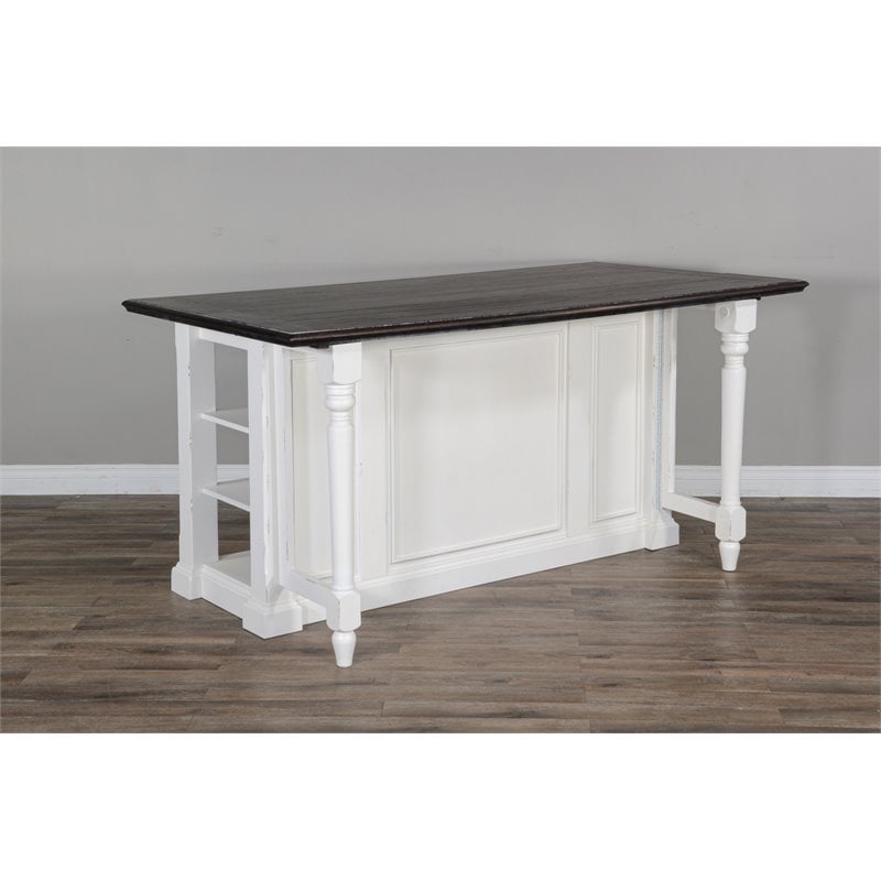 Sunny Designs Carriage House 71.5" Wood Kitchen Island in White/Dark