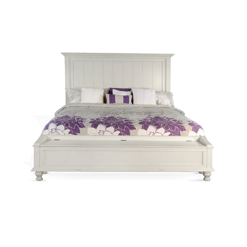 Sunny Designs Carriage House Storage Footboard Eastern King Bed in Off White