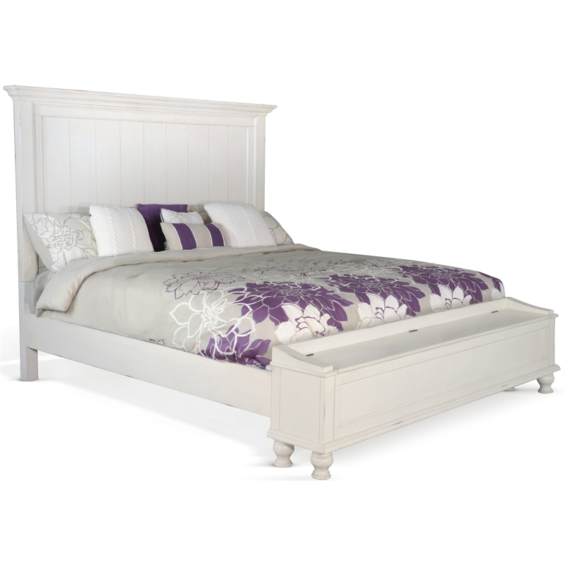 Sunny Designs Carriage House Storage Footboard Eastern King Bed in Off White