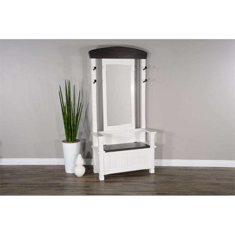 Sunny Designs Carriage House 4-hook Farmhouse Wood Hall Tree in White/Dark Brown