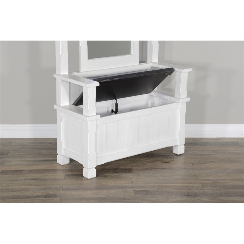 Sunny Designs Carriage House 4-hook Farmhouse Wood Hall Tree in White/Dark Brown