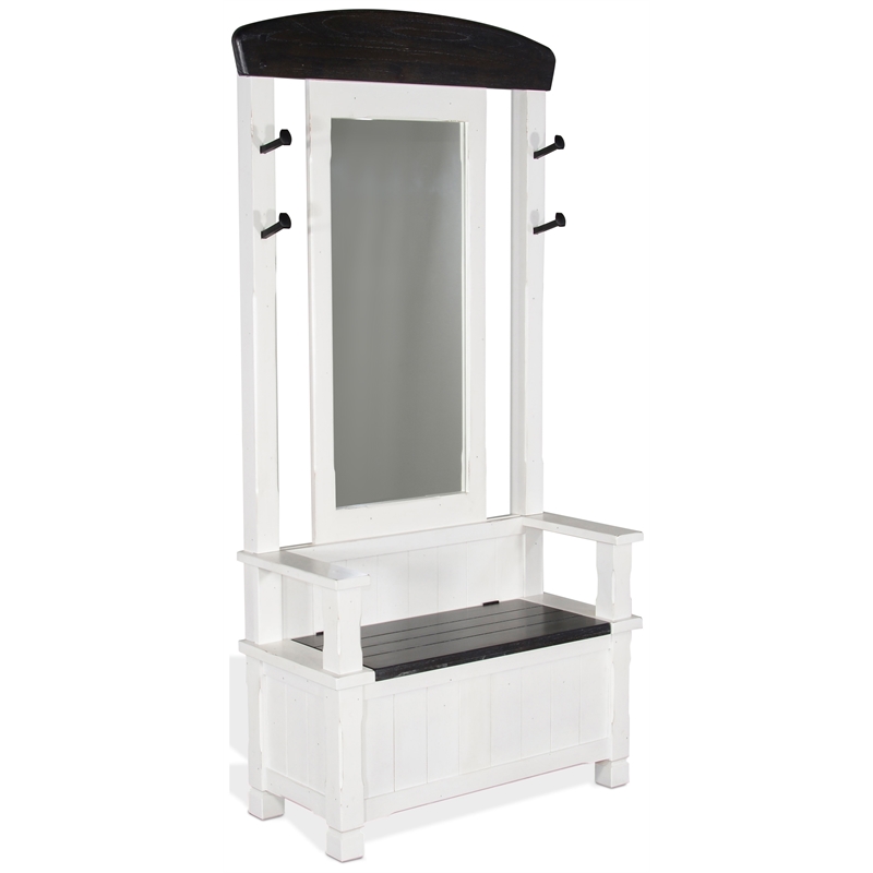 Sunny Designs Carriage House 4-hook Farmhouse Wood Hall Tree in White/Dark Brown