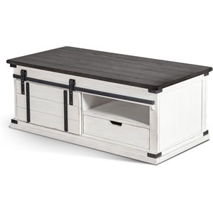 Sunny Designs 48&quot French Country Barn Door Coffee Table in Off White Dark Brown