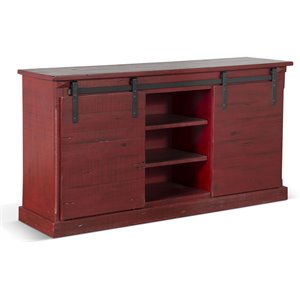 Sunny Designs 65&quot Barn Door Farmhouse Wood TV Console in Burnt Red