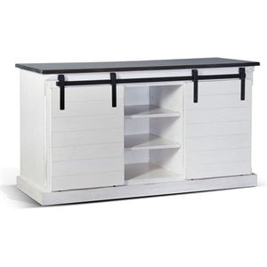 Sunny Designs 65&quot Barn Door Farmhouse Wood TV Console in White/Dark Brown