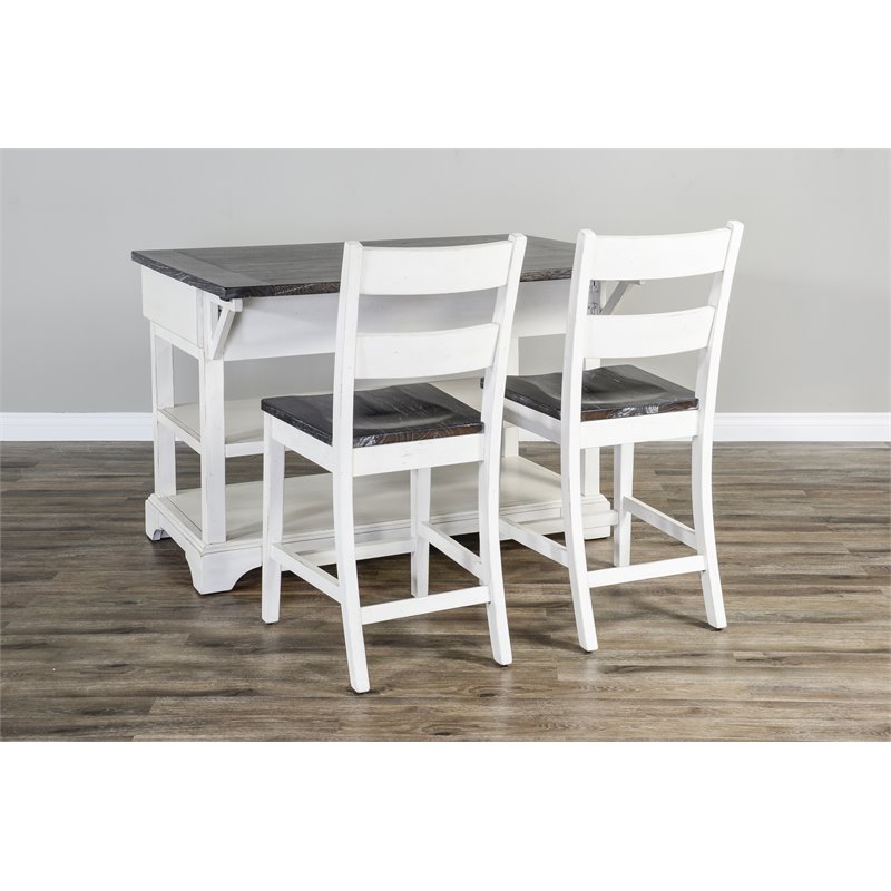 Sunny Designs Carriage House 24" Wood Ladderback Barstool in White/Dark