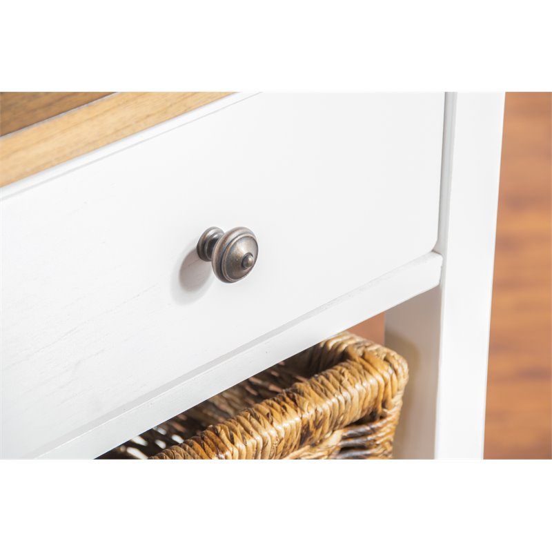 Sunny Designs Farmhouse Wood Storage Rack with Woven Baskets in White/Natural