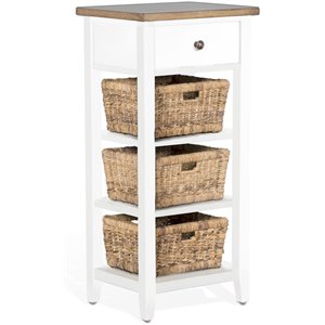 Sunny Designs Farmhouse Wood Storage Rack with Woven Baskets in White/Natural