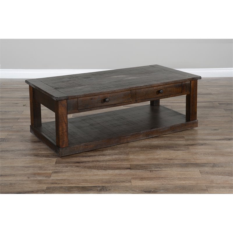 Sunny Designs Homestead Rough Sawn Mahogany Wood Coffee Table in Tobacco Leaf