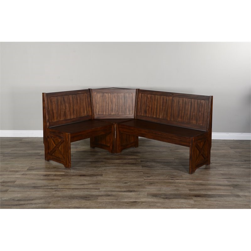 Sunny Designs Tuscany X-frame Farmhouse Wood Breakfast Nook Set in Medium Brown