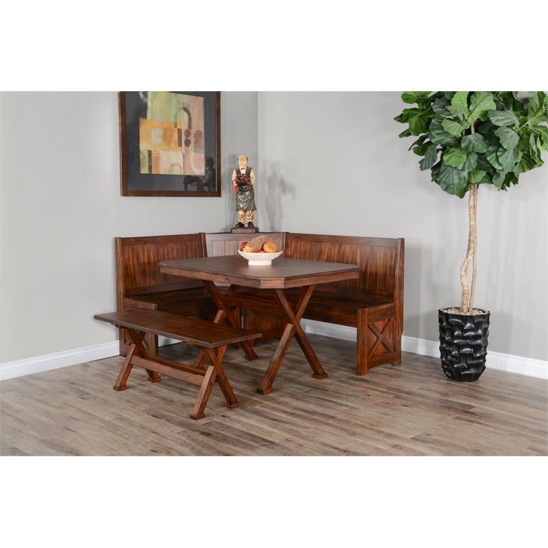 Sunny Designs Tuscany X-frame Farmhouse Wood Breakfast Nook Set in Medium Brown