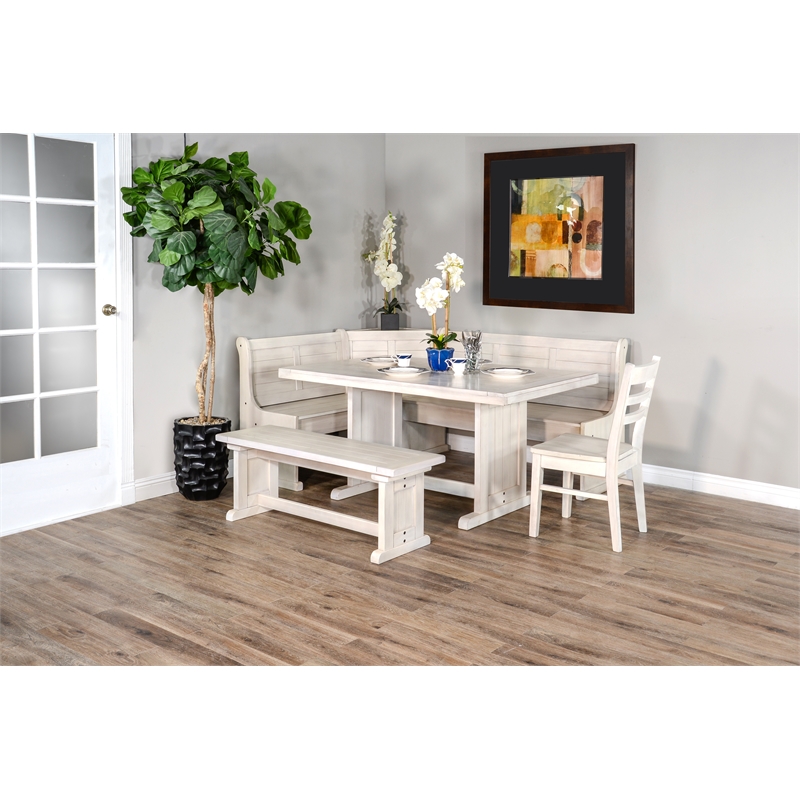 Sunny Designs Bayside Farmhouse Wood 2 Piece Breakfast Nook Set in Marble White