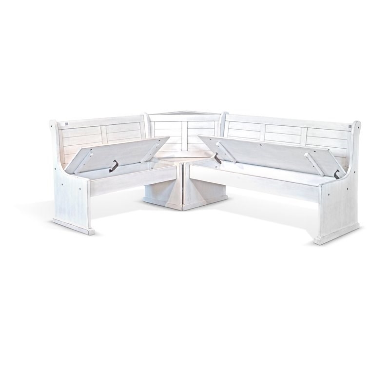 Sunny Designs Bayside Farmhouse Wood 2 Piece Breakfast Nook Set in Marble White
