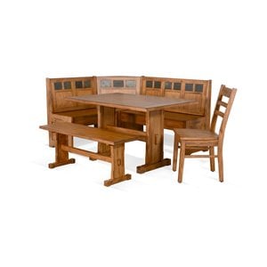 Sunny Designs Bayside Farmhouse 4 Piece Wood Breakfast Nook Set in Rustic Oak