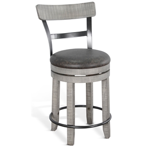 Alpine Grey 24&quotH Swivel Wood Barstool with Cushion Seat (Set of 2)