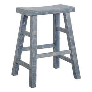 Sunny Designs Marina 24&quot Mahogany Wood Saddle Seat Stool in Ocean Blue -Set of 2