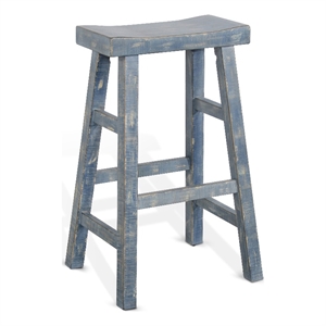 Sunny Designs Marina 30&quot Mahogany Wood Saddle Seat Stool in Ocean Blue -Set of 2