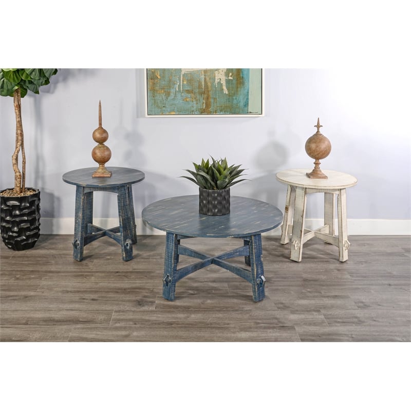 Sunny Designs Marina Farmhouse Mahogany Wood Coffee Table in Ocean Blue
