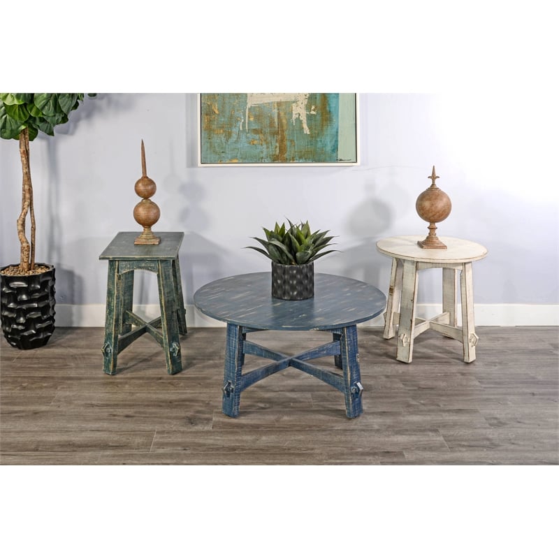 Sunny Designs Marina Farmhouse Mahogany Wood Coffee Table in Ocean Blue