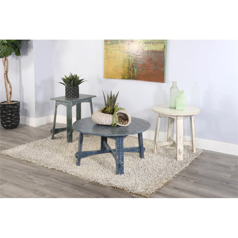 Sunny Designs Marina Farmhouse Mahogany Wood Coffee Table in Ocean Blue