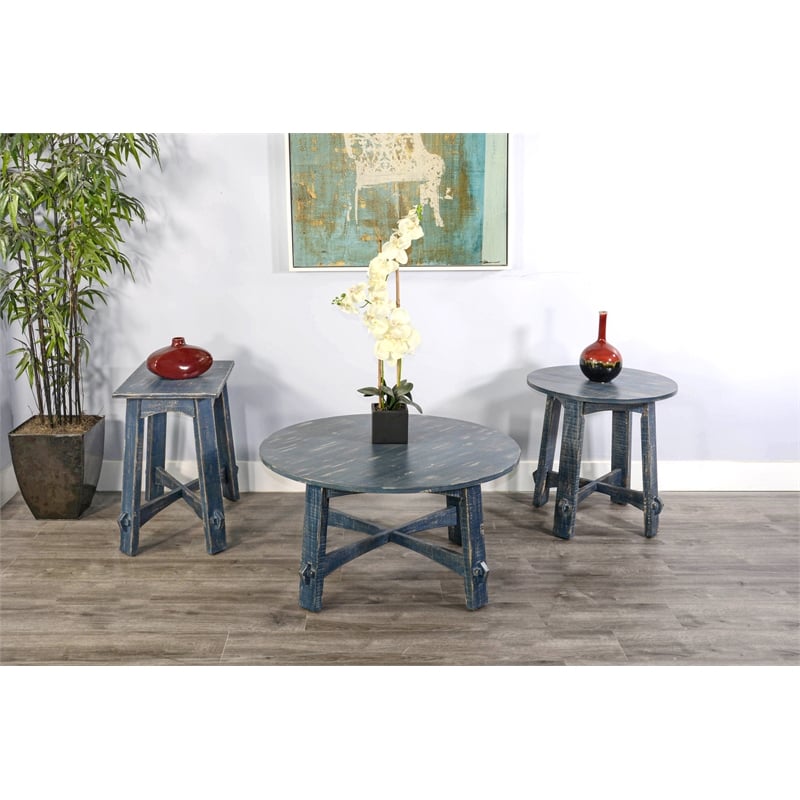 Sunny Designs Marina Farmhouse Mahogany Wood Coffee Table in Ocean Blue