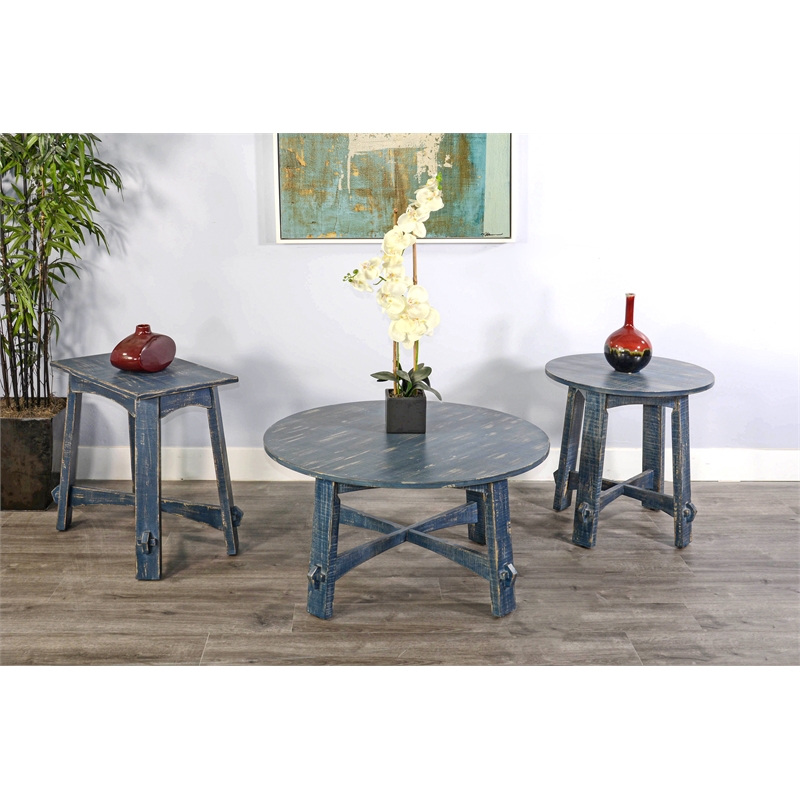 Sunny Designs Marina Farmhouse Mahogany Wood Coffee Table in Ocean Blue