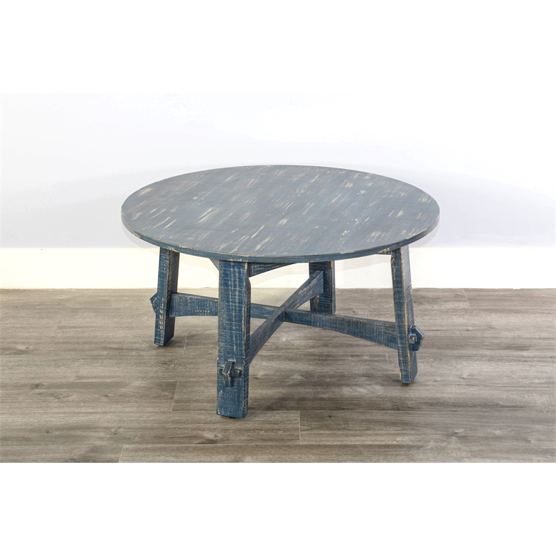 Sunny Designs Marina Farmhouse Mahogany Wood Coffee Table in Ocean Blue