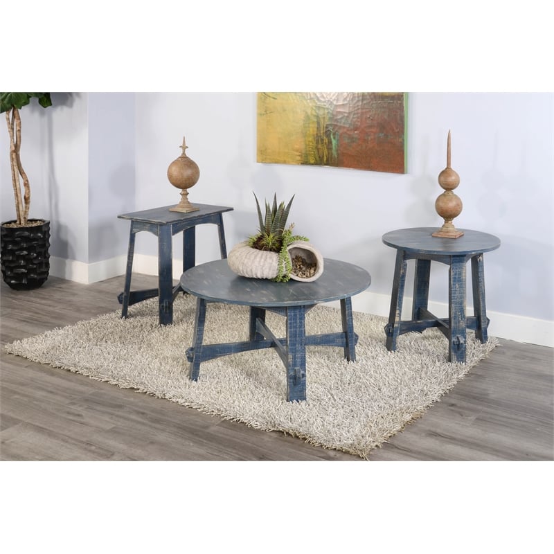 Sunny Designs Marina Farmhouse Mahogany Wood Coffee Table in Ocean Blue
