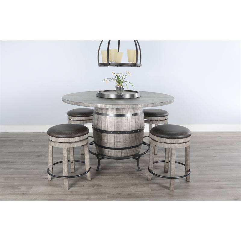 Sunny Designs Round Mahogany Pub Table with Wine Barrel Base in Alpine Gray