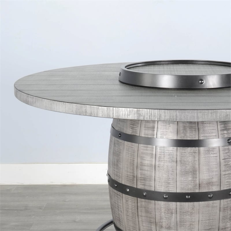 Sunny Designs Round Mahogany Pub Table with Wine Barrel Base in Alpine Gray