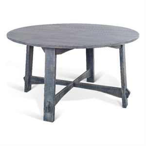 Sunny Designs Marina 54&quot Round Farmhouse Mahogany Dining Table in Ocean Blue