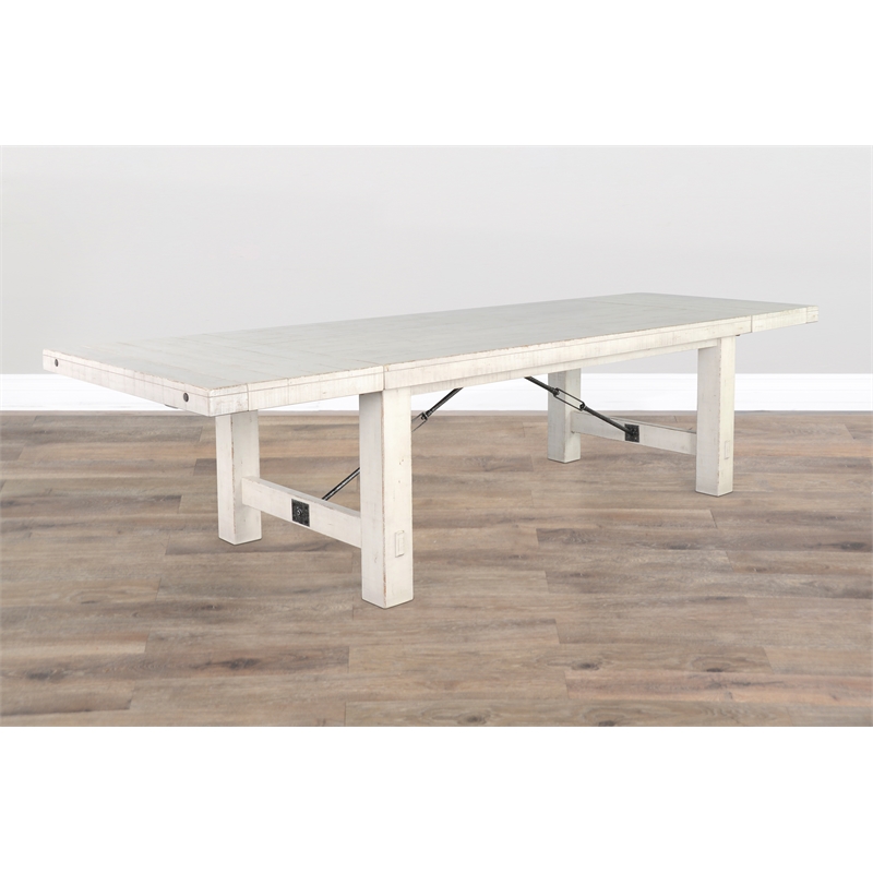 Sunny Designs Marina Farmhouse Mahogany Wood Extension Table in White Sand