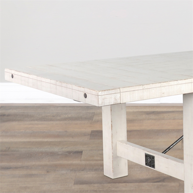 Sunny Designs Marina Farmhouse Mahogany Wood Extension Table in White Sand