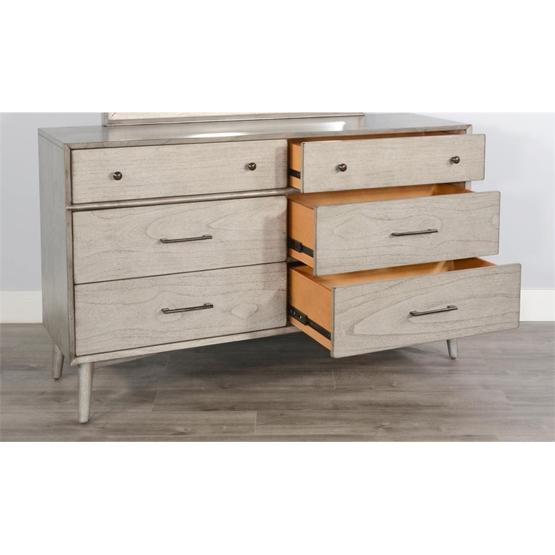 Sunny Designs American Modern Solid Wood 6-Drawers Bedroom Dresser in Gray