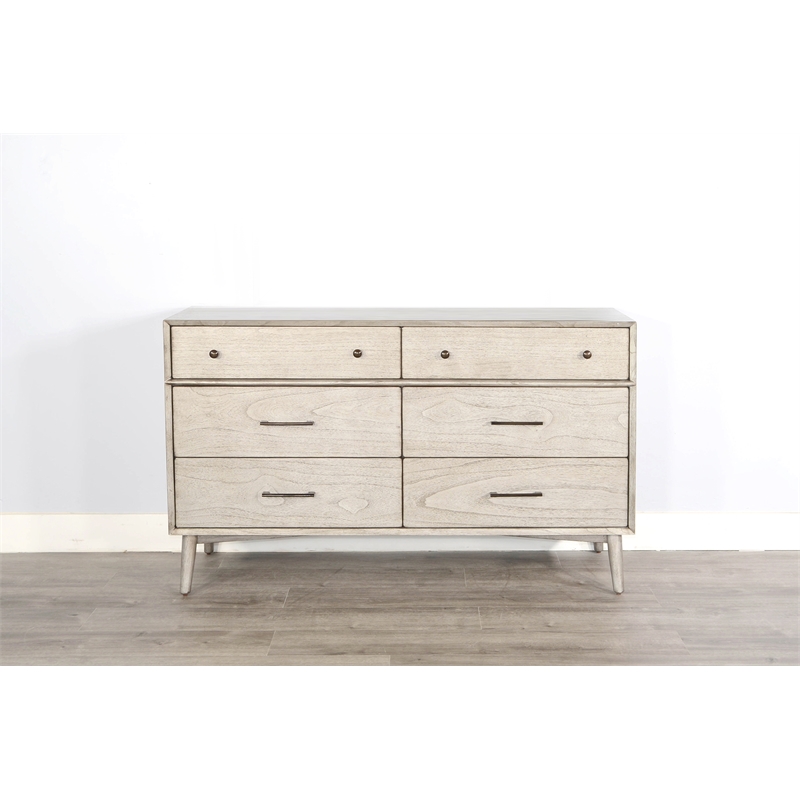 Sunny Designs American Modern Solid Wood 6-Drawers Bedroom Dresser in Gray