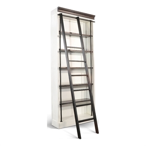 sunny designs carriage house wood and metal bookcase with ladder in off white