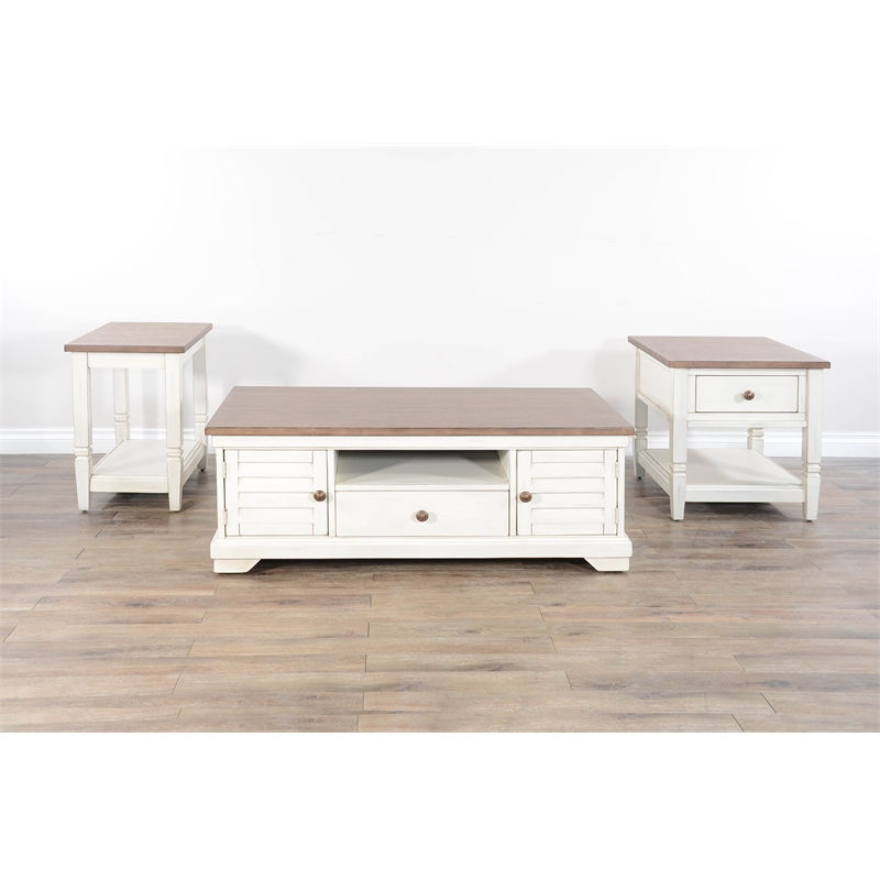 Sunny Designs Pasadena Farmhouse Mahogany Coffee Table in Off White/Light Brown