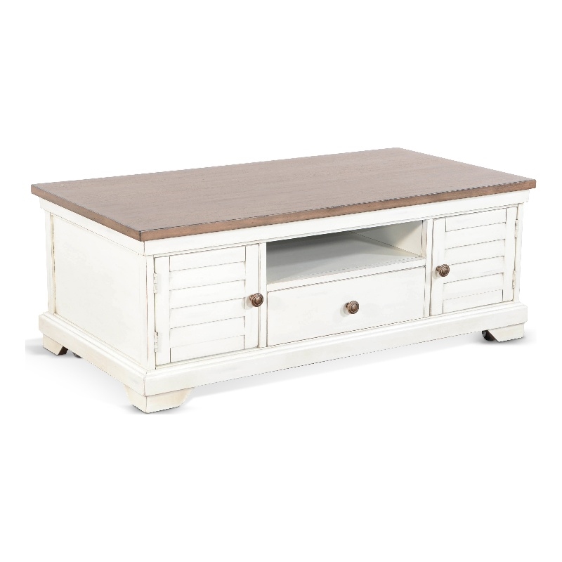 Sunny Designs Pasadena Farmhouse Mahogany Coffee Table in Off White/Light Brown