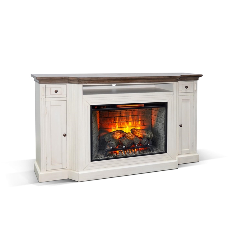 Sunny Designs Pasadena Traditional Mahogany TV Console in Marble White/Buckskin